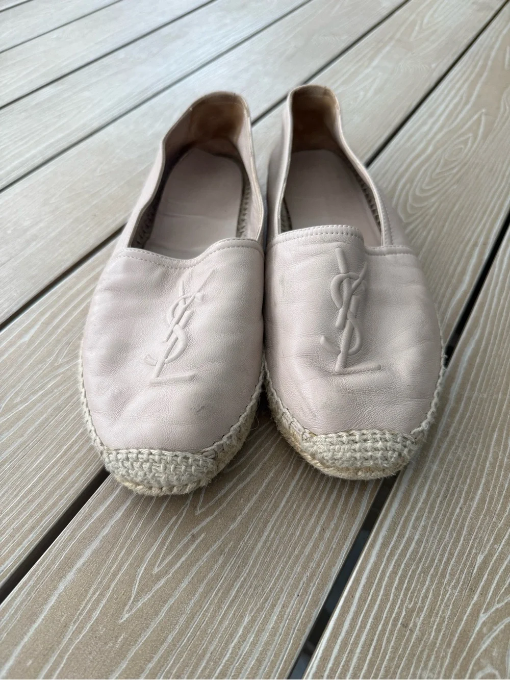Yves Saint Laurent Pale Blush Leather Espadrille Flats